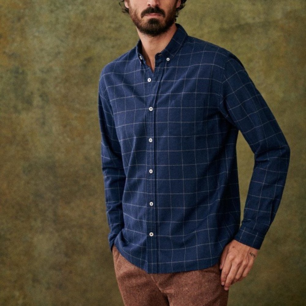 Men's Navy Windowpane Button-Down Shirt
